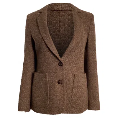 Oscar De La Renta Single-breasted Tweed Blazer In Brown Polyester