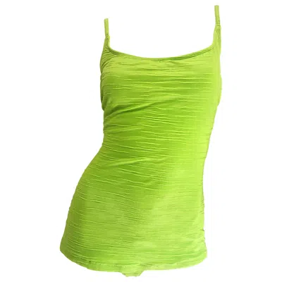Pre-owned Oscar De La Renta Size 14  Neon Lime Green One Piece 60s Style Swimsuit Bodysuit