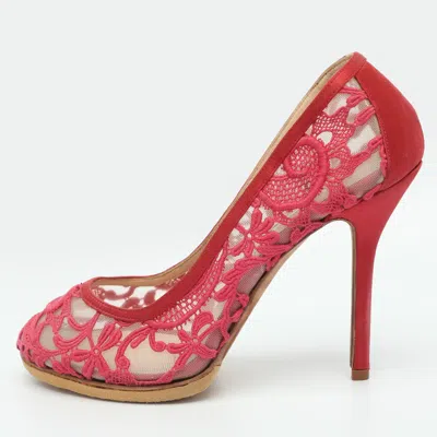 Pre-owned Oscar De La Renta Size 38 Pink Lace Pumps