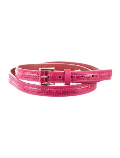Pre-owned Oscar De La Renta Skinny Alligator Belt In Pink