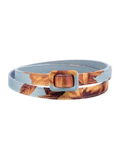 Pre-owned Oscar De La Renta Skinny Leather Belt In Blue