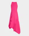 Oscar De La Renta Asymmetric Stretch-wool Midi Dress In Bright Pink