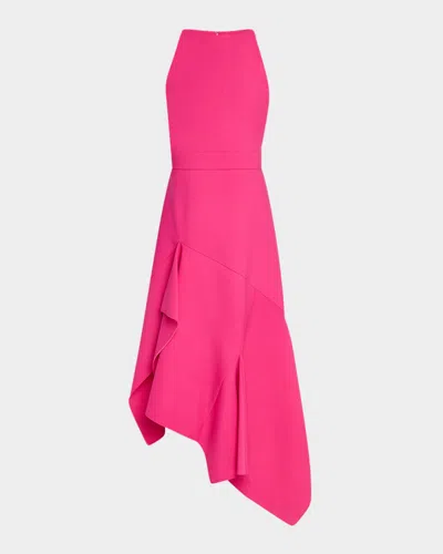 OSCAR DE LA RENTA SLEEVELESS ASYMMETRIC DRAPE-HEM MIDI DRESS