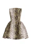 Oscar De La Renta Sleeveless Bateau Neck Snake Print Faille Dress In Grey