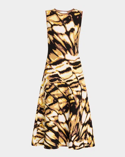 Oscar De La Renta Sleeveless Butterfly Jacquard Knit Dress In Black Multi