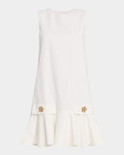 OSCAR DE LA RENTA SLEEVELESS CHAINLINK JACQUARD RUFFLE MINI DRESS