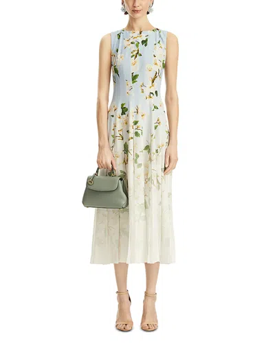 Oscar De La Renta Sleeveless Cherry Blossom Cady Dress