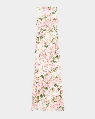 Oscar De La Renta Sleeveless Cherry Blossom Guipure Gown