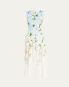 Oscar De La Renta Sleeveless Cherry Blossom Pleated Cady Midi Dress