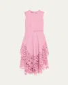 Oscar De La Renta Sleeveless Cherry Guipure Embroidered Dress With Self Belt
