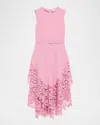 Oscar De La Renta Sleeveless Cherry Guipure Embroidered High-low Dress With Belt In Pink