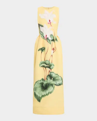 Oscar De La Renta Sleeveless Chine Cyclamen Maxi Dress In Yellow