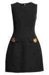 Oscar De La Renta Sleeveless Cotton Blend Tweed Dress In Black