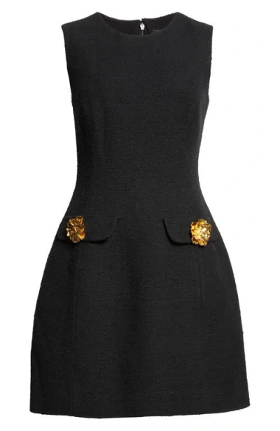 Oscar De La Renta Sleeveless Cotton Blend Tweed Dress In Black