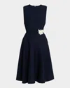 Oscar De La Renta Sleeveless Crystal Belted Stretch Wool Midi Dress In Blue