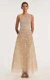 Oscar De La Renta Sleeveless Crystal Wave Embroidered Cocktail Dress In Gold