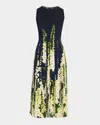Oscar De La Renta Sleeveless Degrade Foxglove Pleated Midi Dress In Blue