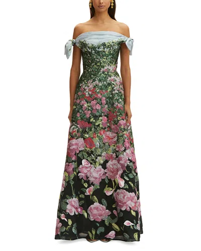 Oscar De La Renta Sleeveless Draped English Garden Gown In Pink Multi