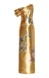 Oscar De La Renta Sleeveless Draped Metal Orchids Column Gown In Gold Multi