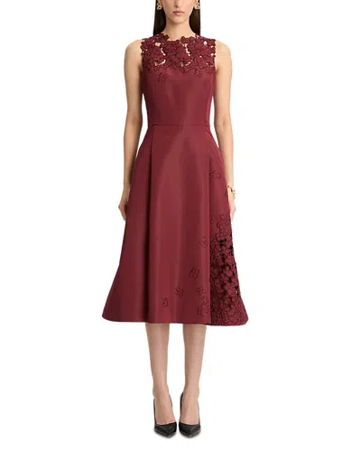 Oscar De La Renta Sleeveless Embroidered Cutout Cocktail Dress In Red