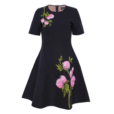 Oscar De La Renta Sleeveless English Rose Jacquard Dress In Black
