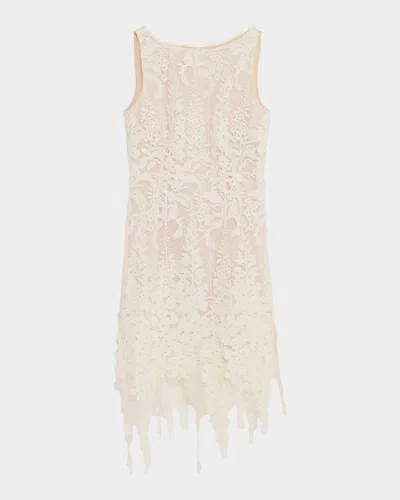 Oscar De La Renta Sleeveless Foxgloves Guipure Lace Mini Dress In White
