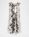 Oscar De La Renta Sleeveless Illusion Tulle Shift Dress In Animal Print