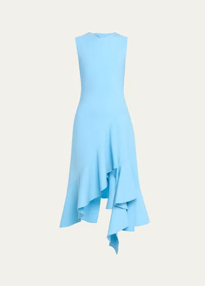 Oscar De La Renta Asymmetric-hem Stretch-wool Midi Dress In Pastel Blue