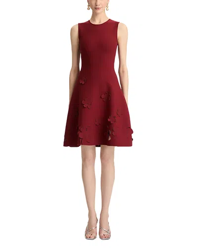 Oscar De La Renta Sleeveless Laser Cut Floral Knit Dress In Red