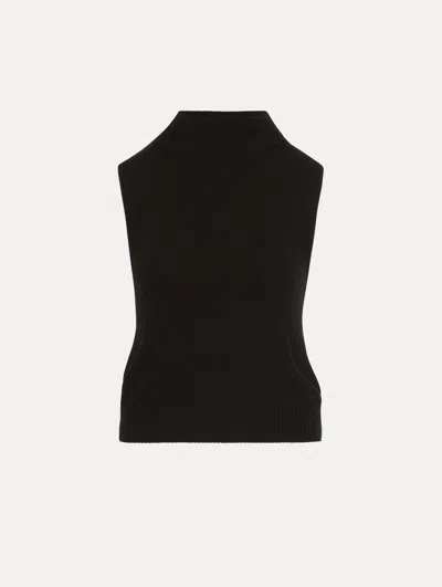 OSCAR DE LA RENTA SLEEVELESS MOCK NECK RIBBED PULLOVER
