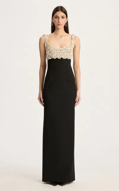 Oscar De La Renta Sleeveless Mother Of Pearl Embroidered Bustier Gown In Multi