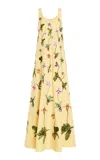 Oscar De La Renta Sleeveless Orchid Threadwork Embroidered Gown In Yellow