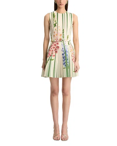 OSCAR DE LA RENTA OSCAR DE LA RENTA SLEEVELESS PLEATED TROMP L'OEIL FOXGLOVES DRESS
