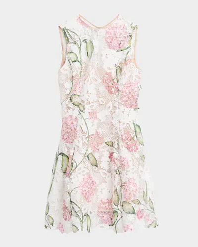 Oscar De La Renta Sleeveless Porcelain Flowers Guipure Lace Dress In Multi