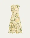 Oscar De La Renta Sleeveless Printed Garden Rose Guipure A-line Dress In Yellowsoft Yellow