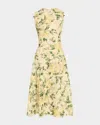 Oscar De La Renta Sleeveless Printed Garden Rose Guipure A-line Dress In Yellowsoft Yellow