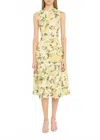 Oscar De La Renta Sleeveless Printed Garden Rose Guipure A-line Dress In Yellow
