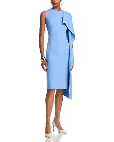 Oscar De La Renta Sleeveless Ruffle Detail Drape Wool Dress In Opal