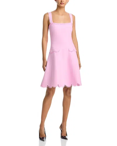 Oscar De La Renta Sleeveless Scallop Trim Knit Dress In Pink