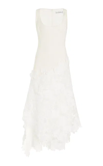 Oscar De La Renta Cotton Tweed-guipure Midi Dress In Ivory