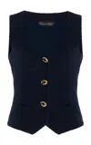 Oscar De La Renta Sleeveless Scoop Neck Cotton Tweed Gilet In Navy