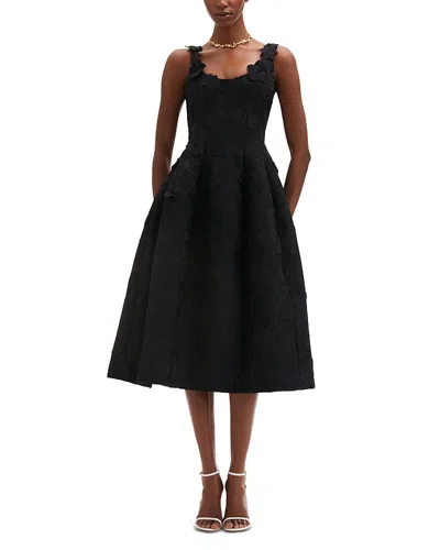 Oscar De La Renta Orchid-embroidered Guipure Midi Dress In Black