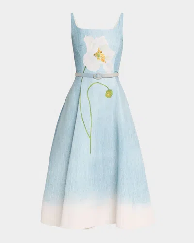 Oscar De La Renta Sleeveless Scoop-neck Peony Faille Midi Day Dress In Multi