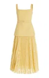 Oscar De La Renta Orchid Guipure Tweed Midi Dress In Yellow