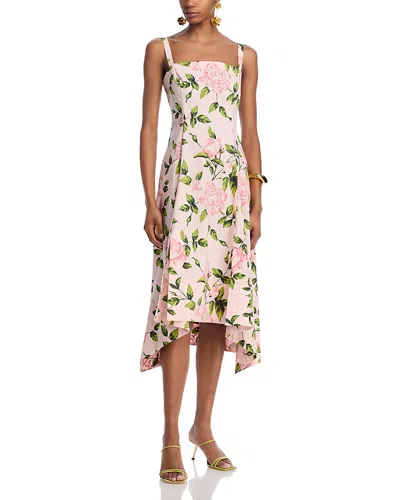 Oscar De La Renta Sleeveless Square Neck English Roses Poplin Dress In Pink/blush