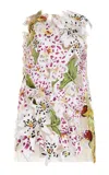Oscar De La Renta Sleeveless Threadwork Embroidered Shift Dress In White Multi