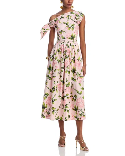Oscar De La Renta Tie Off-the-shoulder English Roses Poplin Midi Dress In Pinkblush