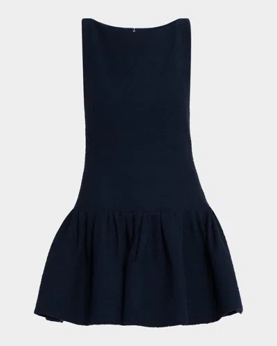 Oscar De La Renta Sleeveless Tweed Mini Bubble Dress In Blue