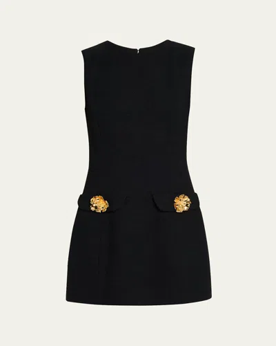 Oscar De La Renta Embellished Cotton-blend Tweed Mini Dress In Black