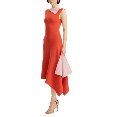 Oscar De La Renta Sleeveless Two Tone Knit Dress In Lily/carnelian In Orange